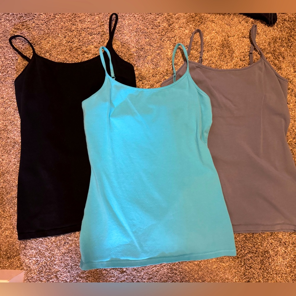 Blue, gray and black set of express cami tanks, black is S, blue and gray are M
